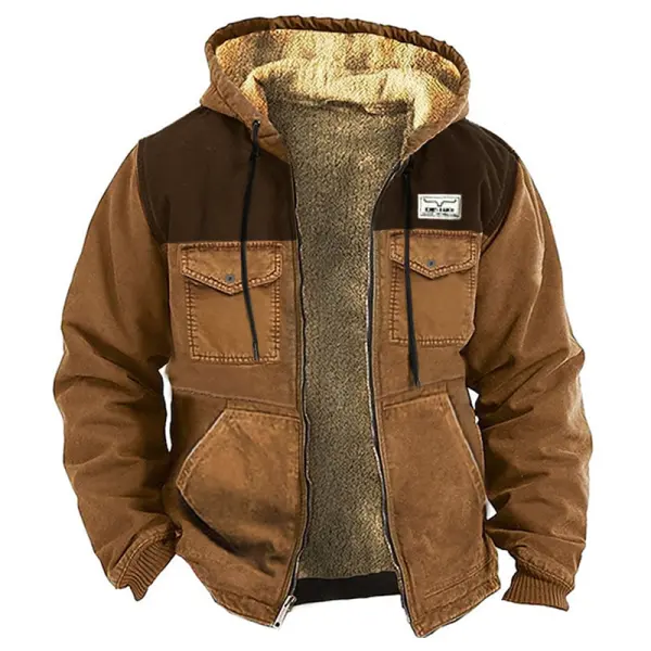 Men's Outdoor Vintage Multiple Pockets With Plush Lambskin Suede Jacket - Dozenlive.com 