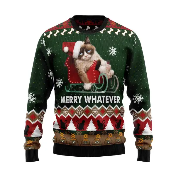 Unisex Vintage Grumpy Cat Print Crew Neck Ugly Christmas Sweatshirt - Wayrates.com 