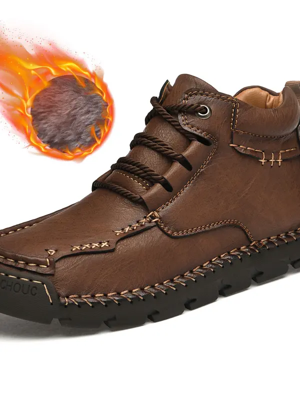 Men's Vintage Winter Fleece Warm Leather Casual Martin Boots - Pragmaace.com 