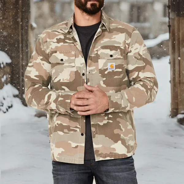 Men's Armory Camo Print Long Sleeve Button Down Flannel Camouflage Shirts - Wayrates.com 