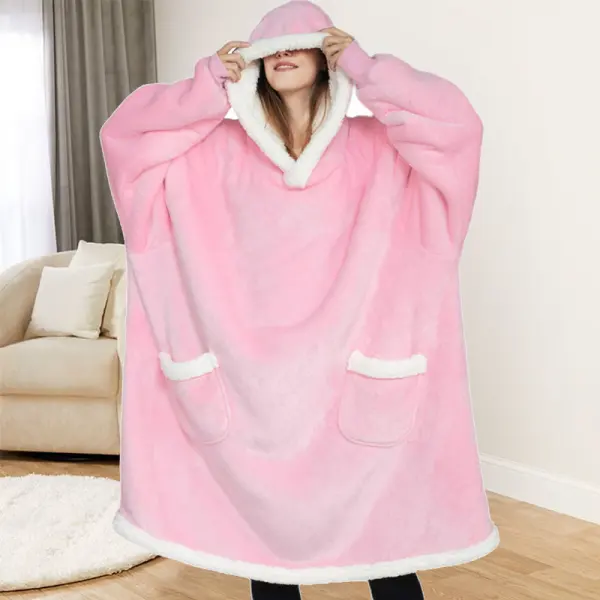 Wearable Fleece Blanket Hoodie Lazy Pullover Nightgown Hooded Fur Mouth Sweater For Men And Women Pajamas - Cotosen.com 