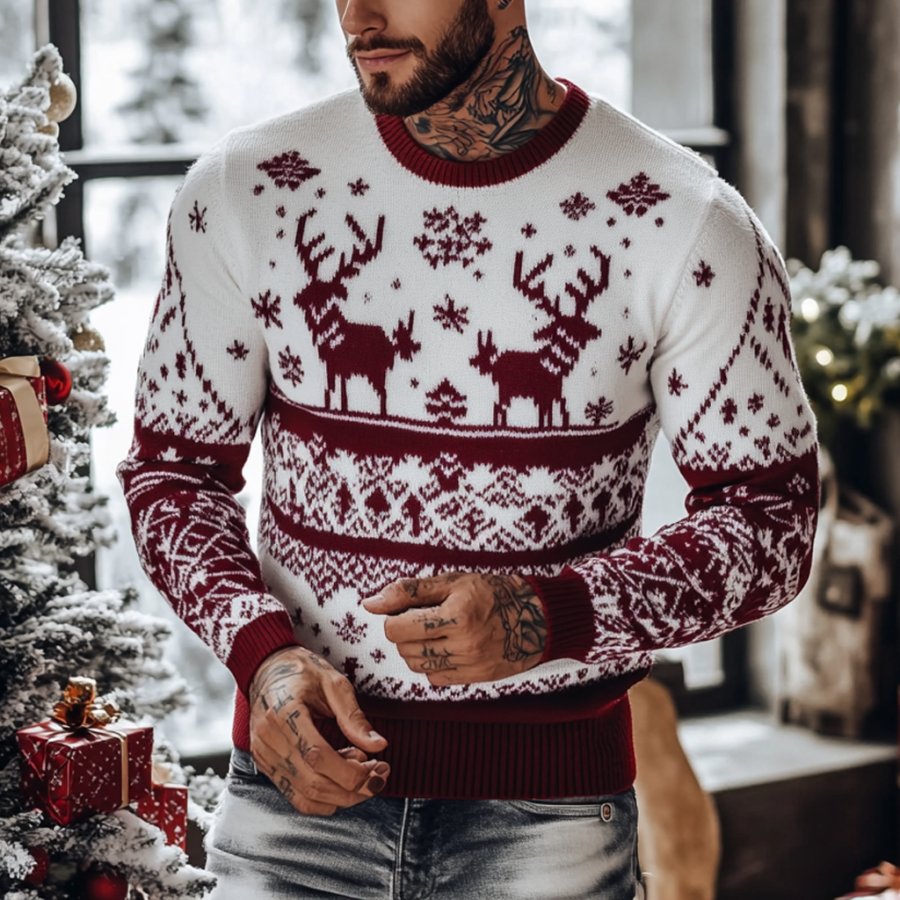 

Men's Vintage Knitted Crew Neck Long Sleeve Ugly Christmas Sweater