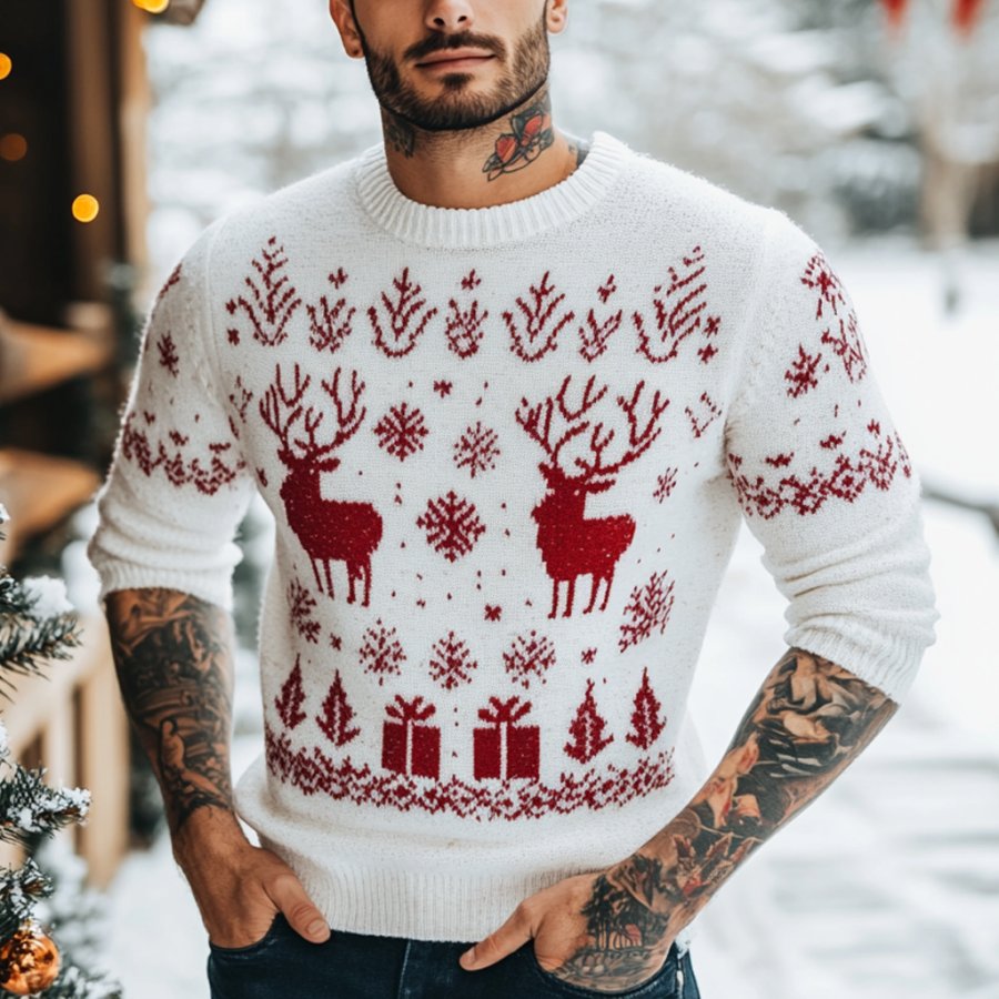 

Men's Vintage Knitted Crew Neck Long Sleeve Ugly Christmas Sweater