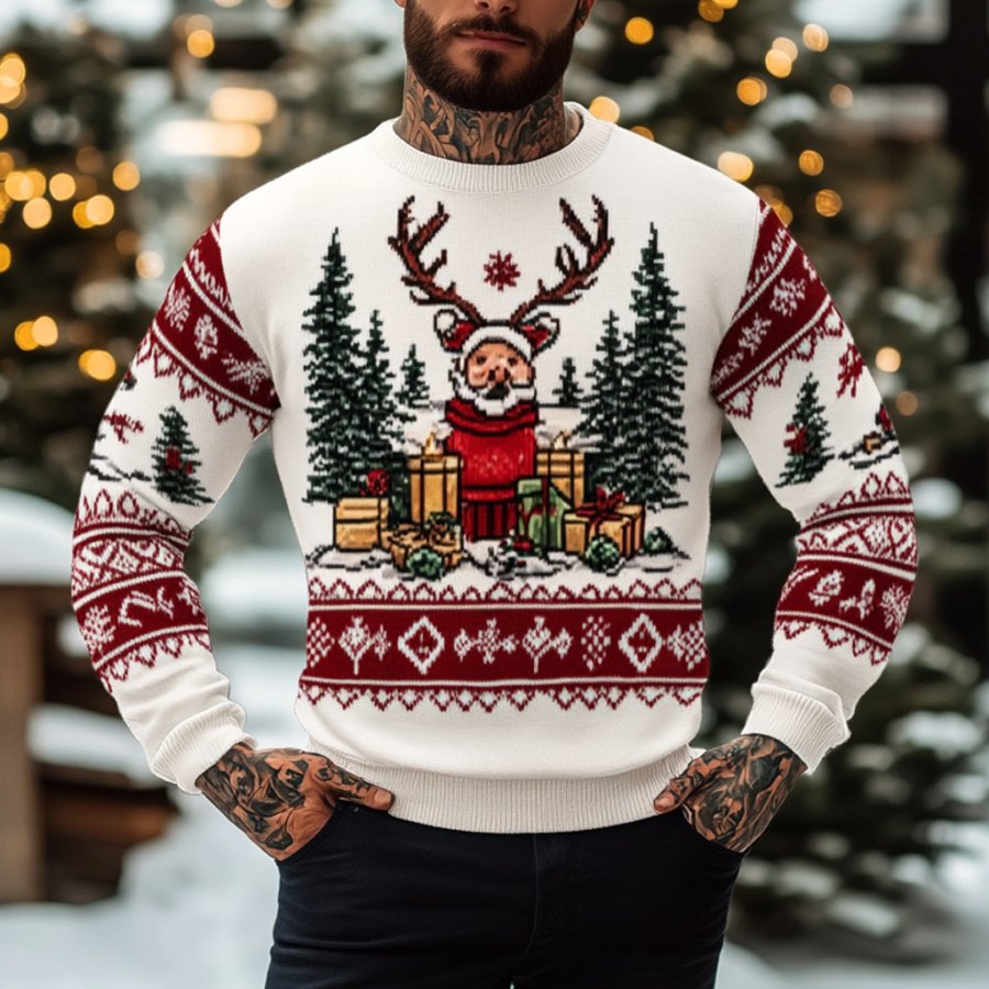 

Men's Vintage Knitted Round Neck Long Sleeve Ugly Christmas Sweater