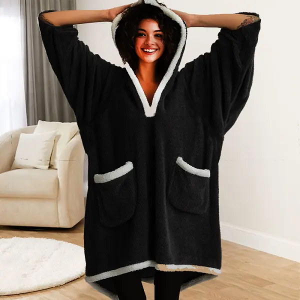 Oversized Wearable Hoodie Blanket Fleece Pocket Black - Cotosen.com 