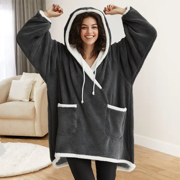 Oversized Wearable Hoodie Blanket With Pocket Gray - Cotosen.com 