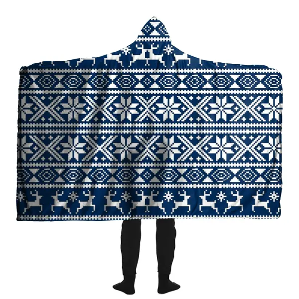 Snowflake Elk Printed Hooded Blanket For Christmas Home Outdoor - Cotosen.com 