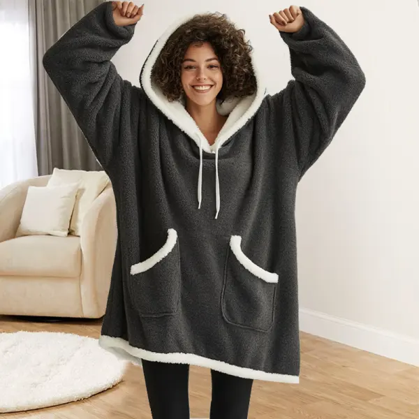 Oversized F;eece Wearable Hoodie Blanket Dark Gray - Cotosen.com 