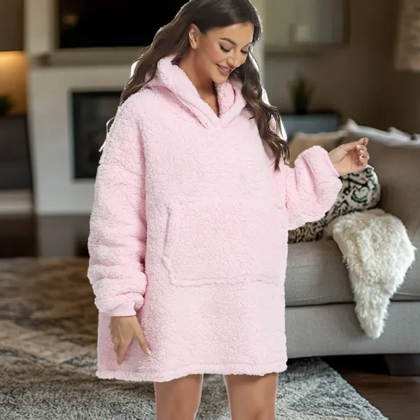 Oversized Teddy Fleece Hoodie Blanket Hoodie Pink - Cotosen.com 