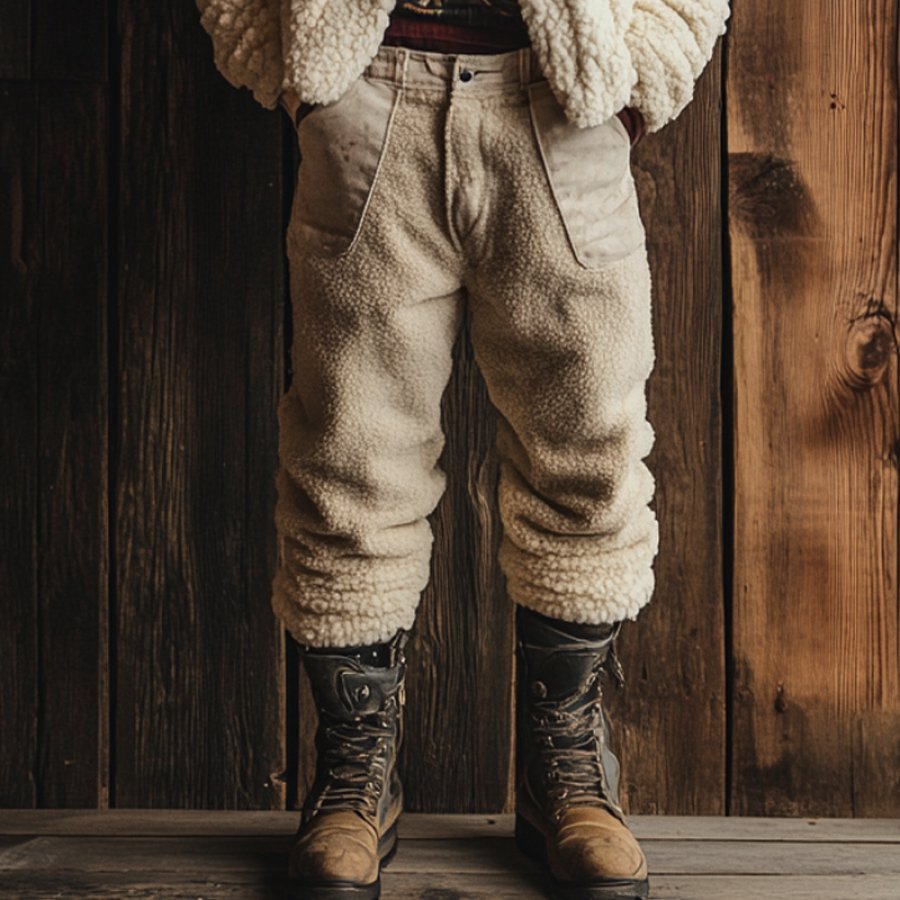 

Men's Outdoor Lamb Fleece Splicing Warm Casual Pants