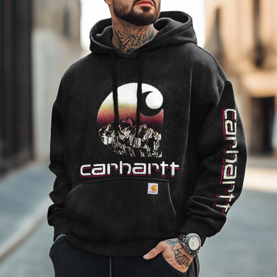 

Men's Vintage Outdoor Print Mountain Sunset Afterglow Hoodie Streetwear