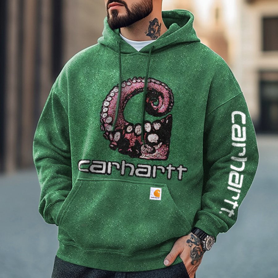 

Men's Vintage Outdoor Print Squid Hoodie Streetwear