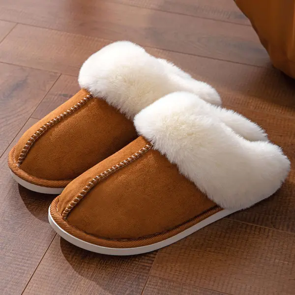 Women's Plush Warm Thick-soled Non-slip Thickened Cotton Slippers Loafers - Cotosen.com
