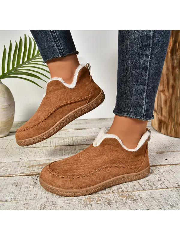 Women's Warm Flat Solid Color Velvet Thickened Warm Cotton Slippers Loafers - Miabrave.com 