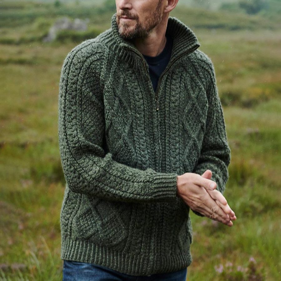 

Men's Vintage Knitted Stand Collar Zipper Cardigan