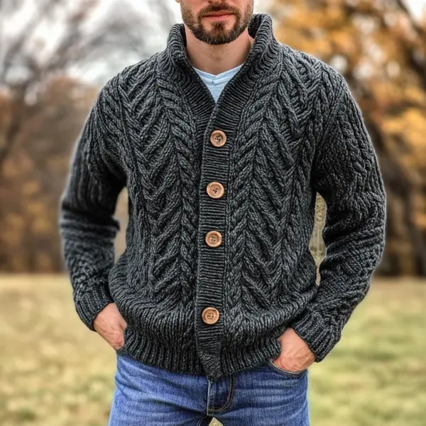 Men's Vintage Knitted Stand Collar Cardigan - Dozenlive.com 