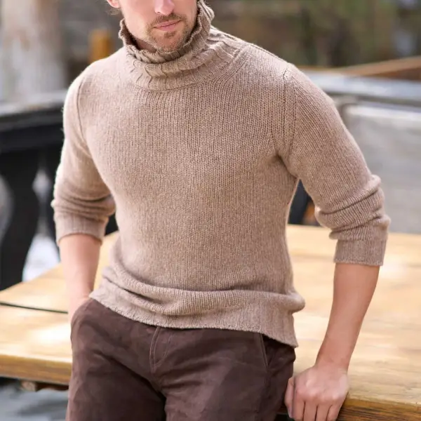 Men's Vintage Knitted Turtleneck Long Sleeve Sweater - Anurvogel.com 