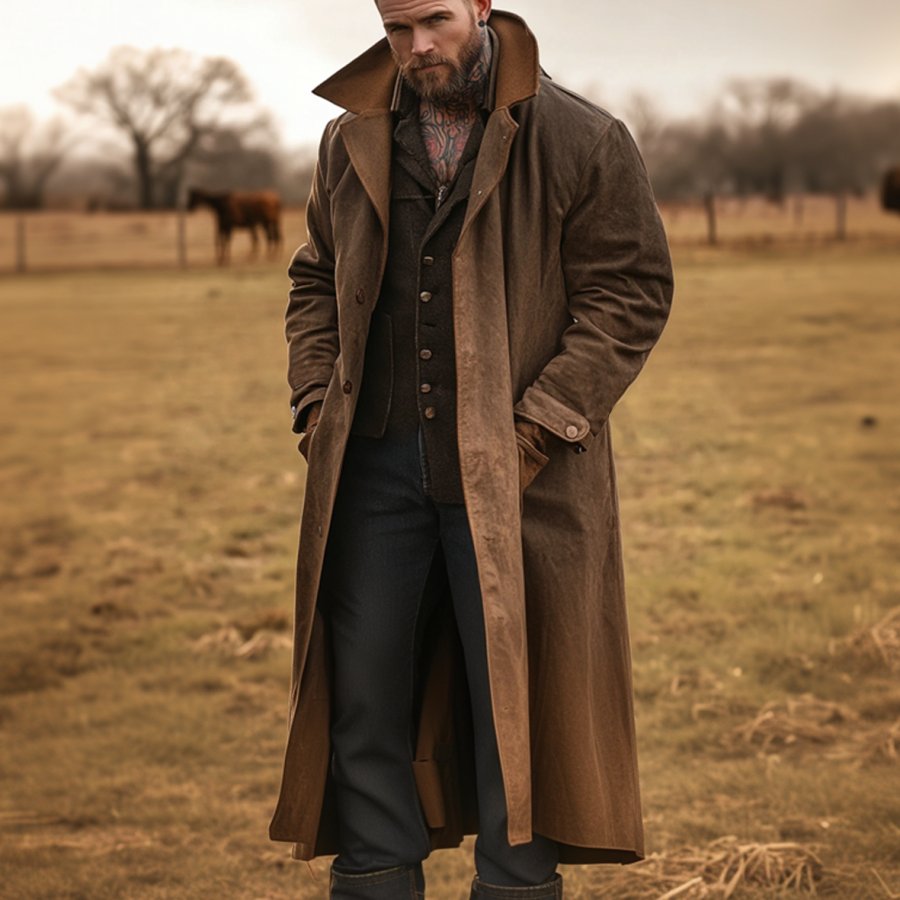 

Men's Vintage Multi-Pocket Reverse Collar Outdoor Jacket Duster Coat