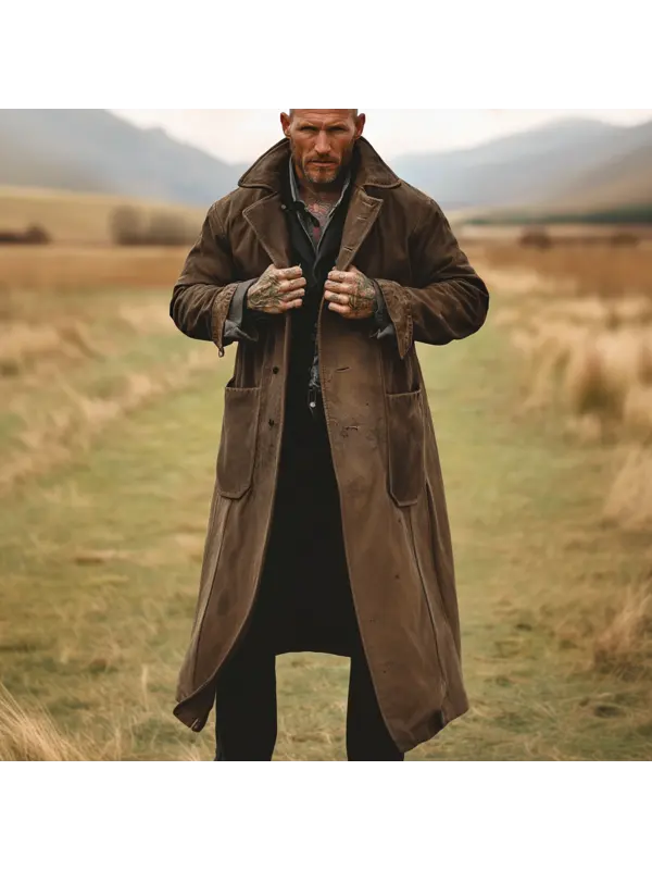 Men's Vintage Multi-Pocket Reverse Collar Outdoor Jacket Duster Trench Coat - Ootdmw.com 