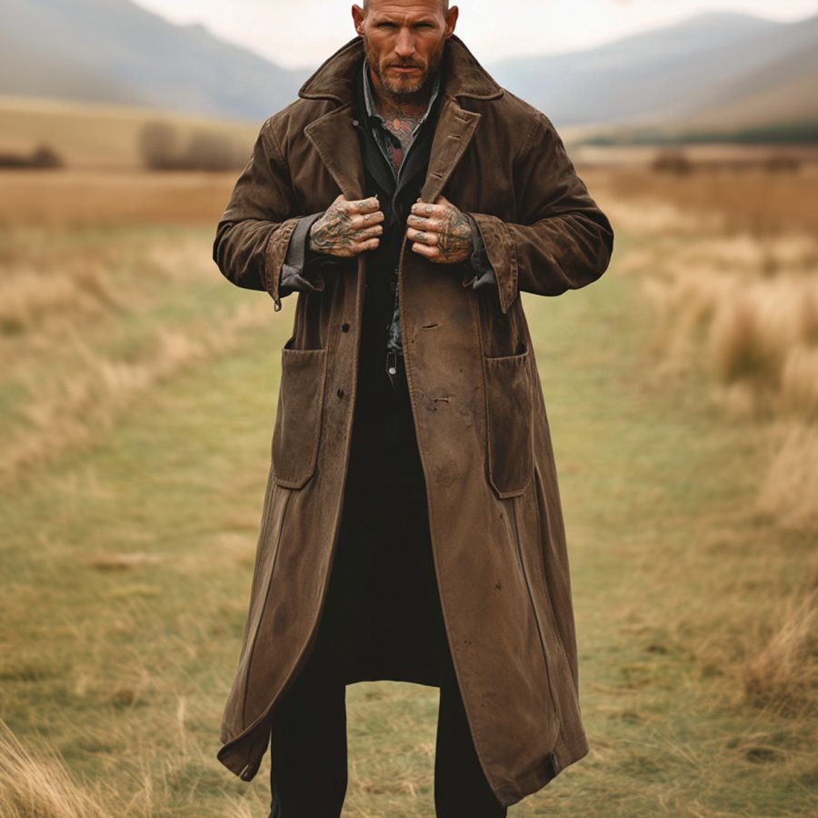 

Men's Vintage Multi-Pocket Reverse Collar Outdoor Jacket Duster Coat
