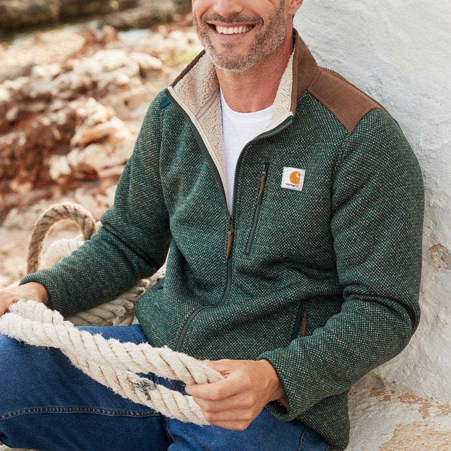 

Men's Vintage Patchwork Lamb Fleece Multi-Pocket Reverse Collar Outdoor Jacket