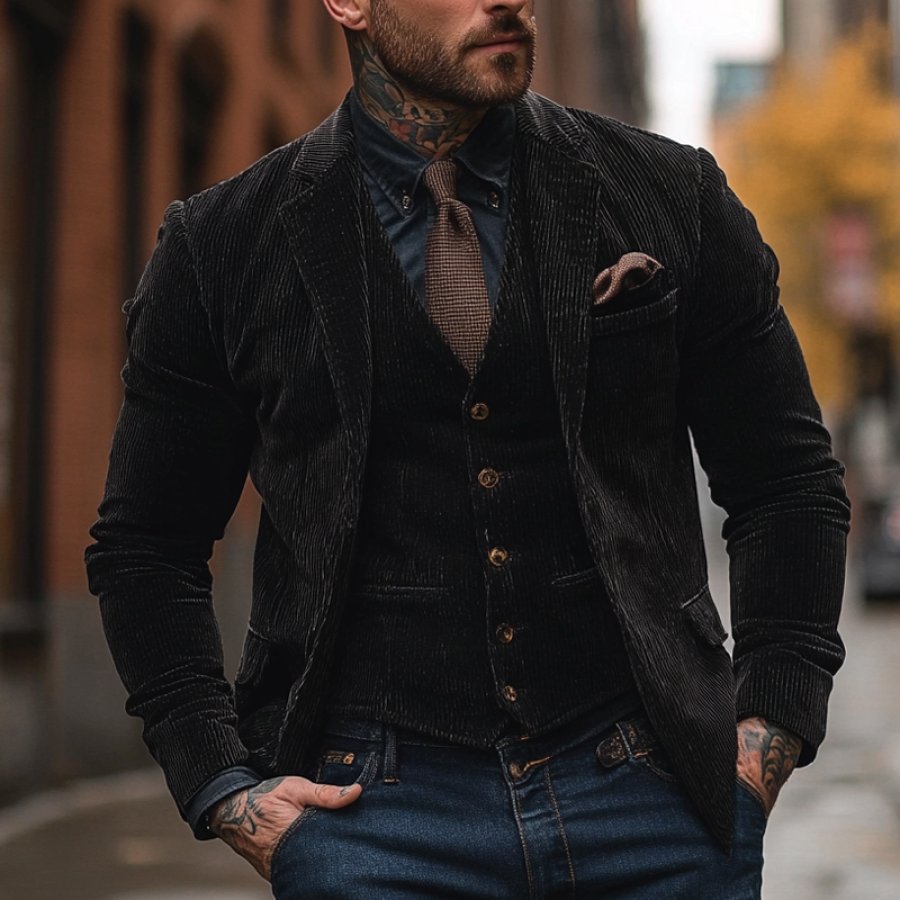 

Men's Casual Vintage Corduroy Suit Vest Set