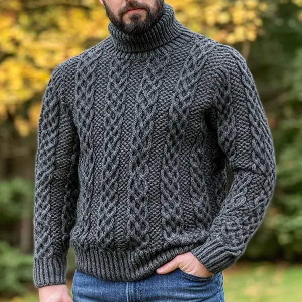 Men's Vintage Knitted Turtleneck Long Sleeve Sweater - Mushope.com 