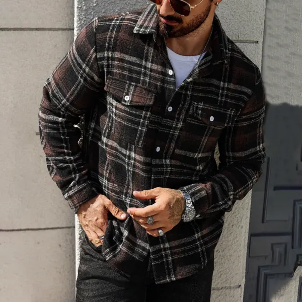 Men's Button-Up Long Sleeve Plaid Fashion Jacket - Mushope.com 