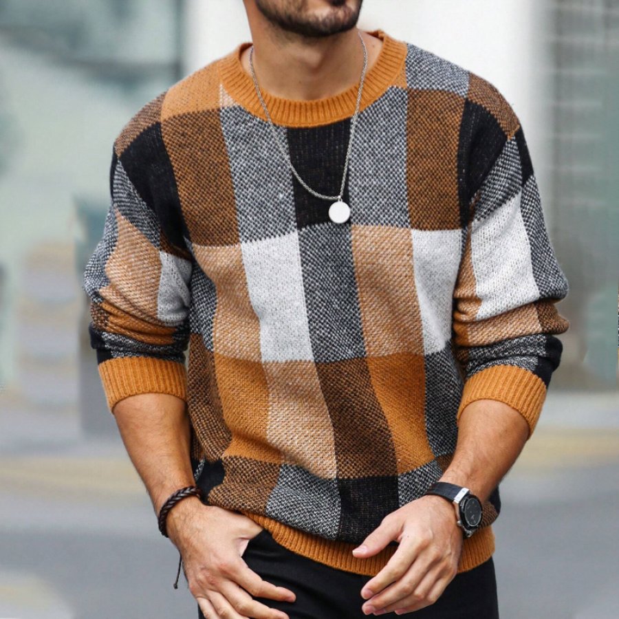 

Men's Plaid Round Neck Sweatshirts