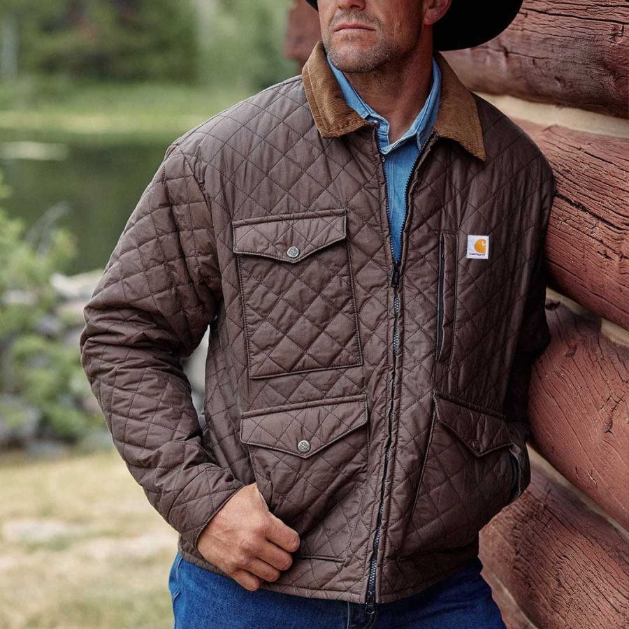

Men's Vintage Quilted Outdoor Multi-Pocket Lapel Jacket