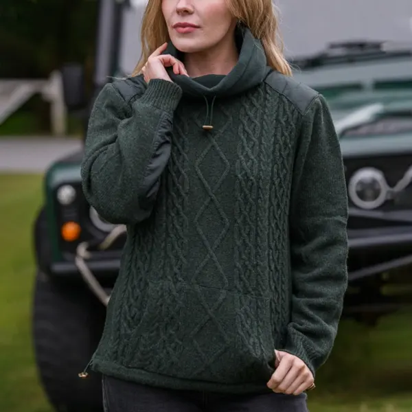 Women's Cowl Neck Aran Sweater - Wayrates.com 