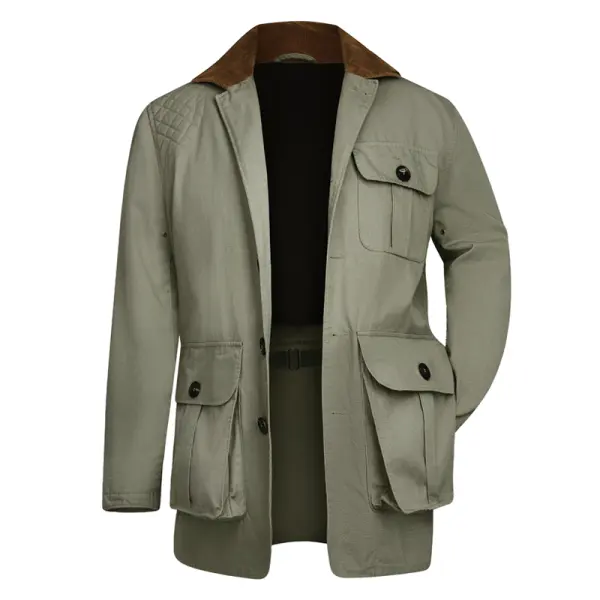 Men's Hunting Corduroy Collar Splicing With Removable Game Pocket Jacket - Mushope.com 