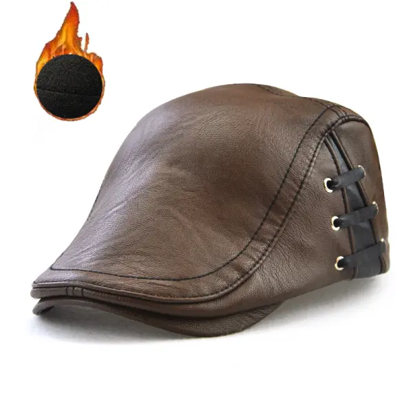 Men's Vintage PU Lace-up Spliced ​​patchwork Beret Only $19.99 - Cotosen.com 