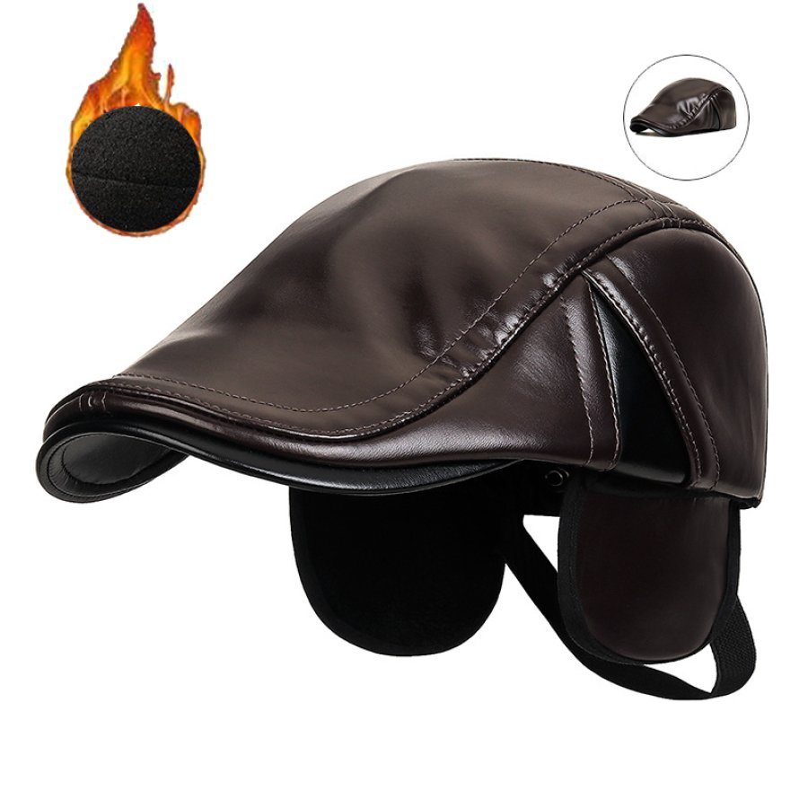 

Men's Retro Patchwork PU Warm Ear Protection Cap