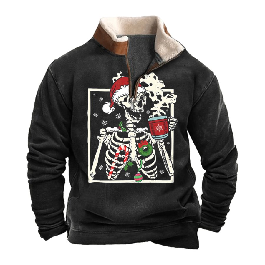 

Men's Vintage Christmas Skeleton Lamb Fleece Collar Spliced Sweatshirts