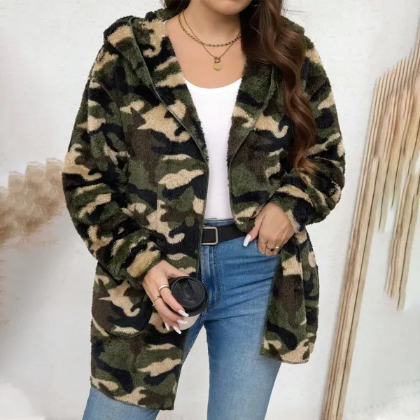 Women's Vintage Western Camouflage Cashmere Hooded Long Sleeved Cowgirl Jacket - Wayrates.com 