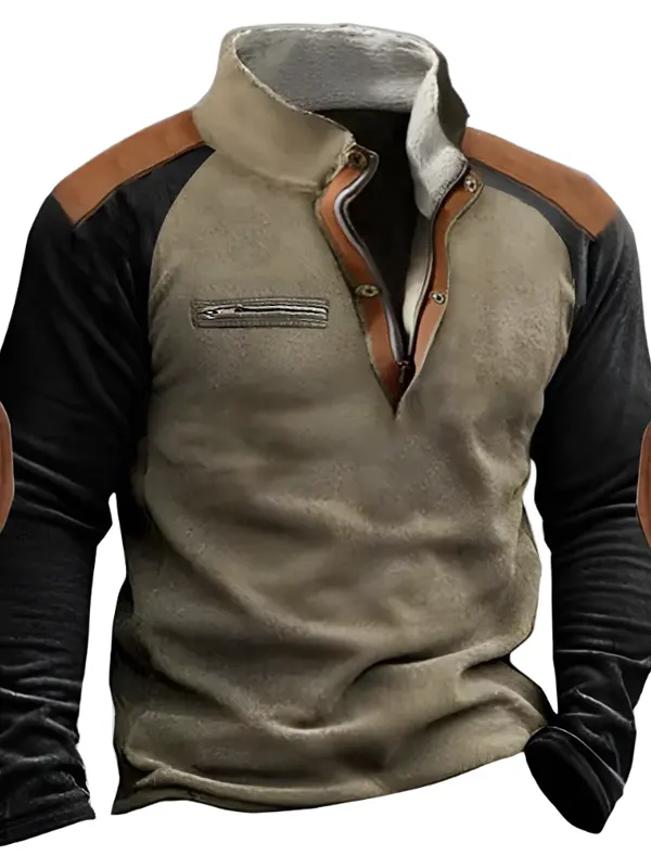 Men's Yellowstone Outdoor Henley Collar Suede Spliced Zipper Sweatshirts - Pragmaace.com 