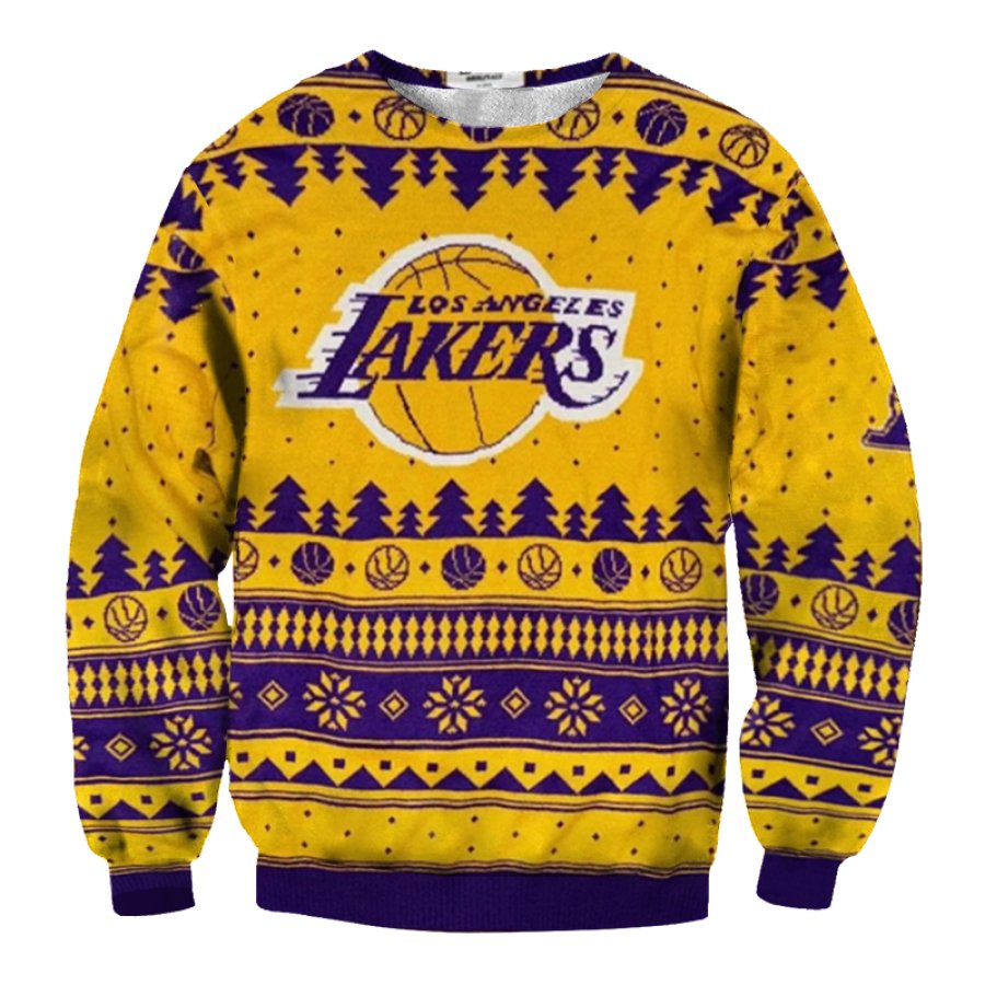 

Basketball Lakers Print Crew Neck Classics Splicing Ugly Christmas Sweatshirt