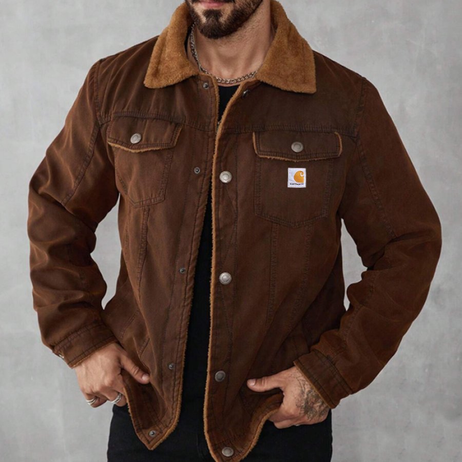 

Men's Outdoor Multi Pocket Lambskin Button Jacket