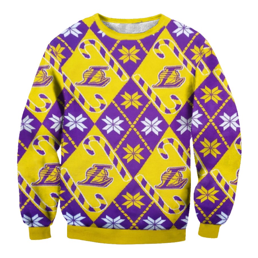 

Basketball Lakers Pattern Print Crew Neck Classics Splicing Ugly Christmas Sweatshirt