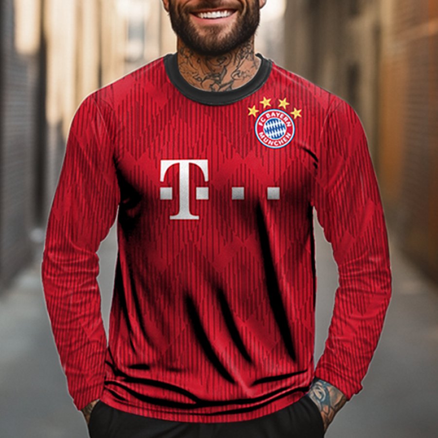 

Men's Football Competition Printed Sportswear Long Sleeved Red T-shirt