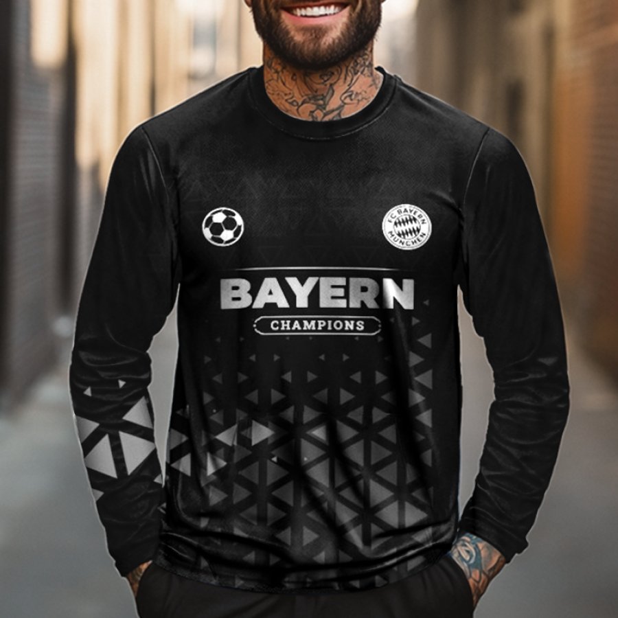 

Men's Football Competition Printed Sportswear Long Sleeved Black T-shirt