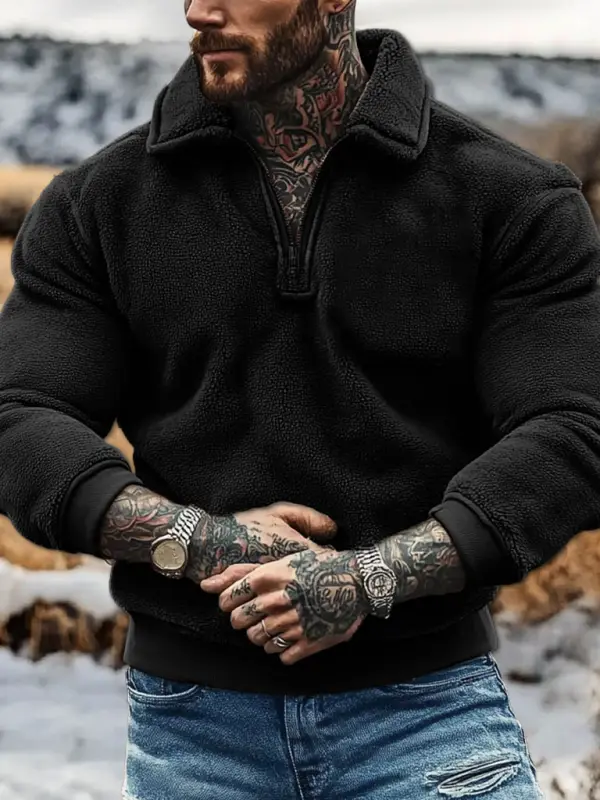 Men's Vintage Fleece Quarter Zip Lapel Sweatshirt - Menbarn.com 