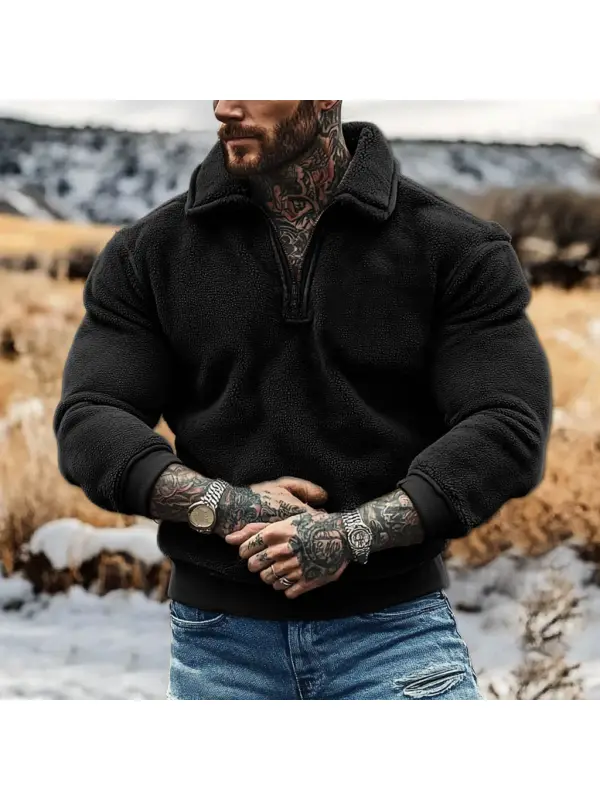 Men's Vintage Fleece Quarter Zip Lapel Sweatshirt - Localziv.com 
