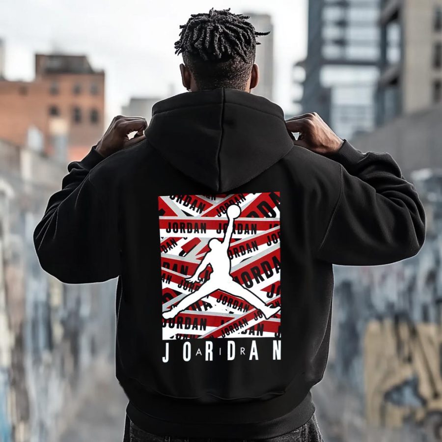 

Men's Vintage Basketball Print Pocket Long Sleeve Hoodie