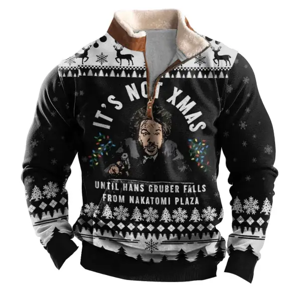 Men's Vintage Hans Gruber Ugly Christmas Print Fleece Collar Quarter Zip Stand Collar Sweatshirt Only $32.99 - Cotosen.com 