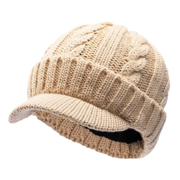 Outdoor Short Brim Peaked Cap Plus Velvet Warm Twist Wool Knitted Hat - Trisunshine.com 