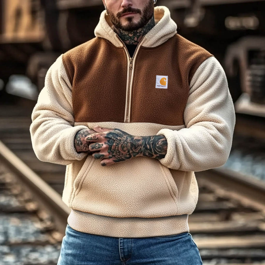 

Men's Vintage Fleece Block Pocket Half-Zip Hoodie