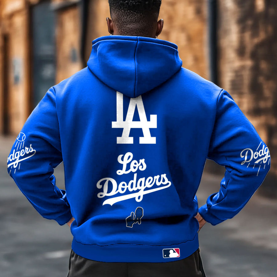 

Men's Vintage Baseball Print Pocket Long Sleeve Hoodie