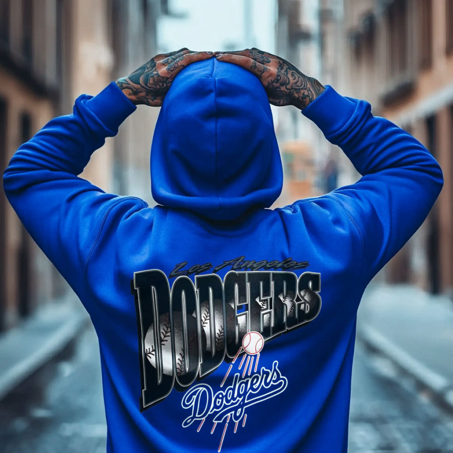 

Men's Vintage Baseball Print Pocket Long Sleeve Hoodie